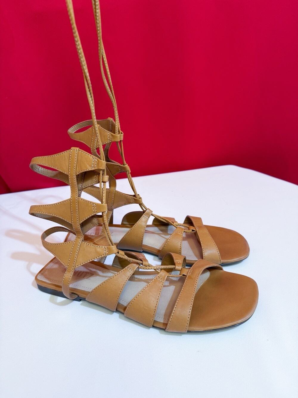 Sz US 9.5  Schultz Gladiator Beige Flat Sandal Genuine Leather Upper